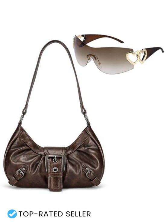 Handbags - Y2K Faux Leather Buckle Hobo Shoulder Bag Small Purse